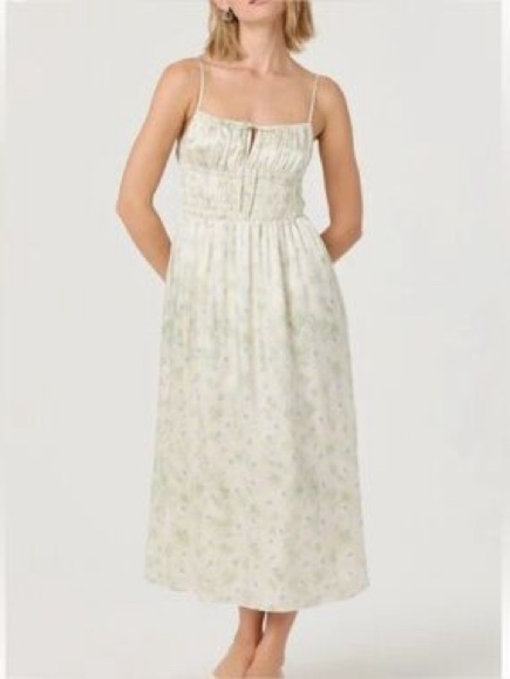 ASTR The Label Ambrosia cream blue floral midi dress medium